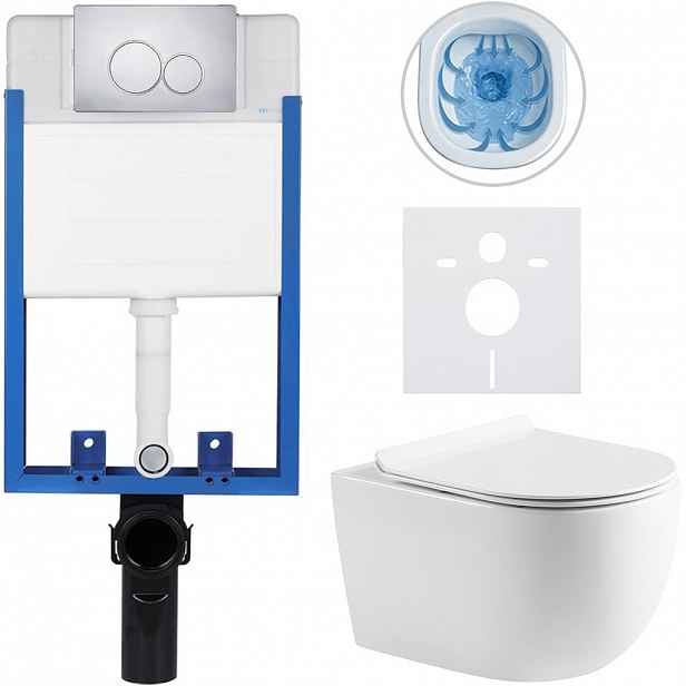 Kompletní WC set Profi/Felci - bílá lesklá - WC tlačítko Duo/Chrom - pro zazdění - 52,5x36 cm
