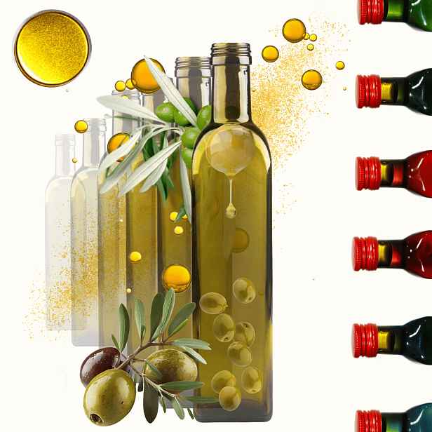 Lahvičky 500 ml marasky čtvercové zelené na olej fi31 10 Ks Uzávěrů