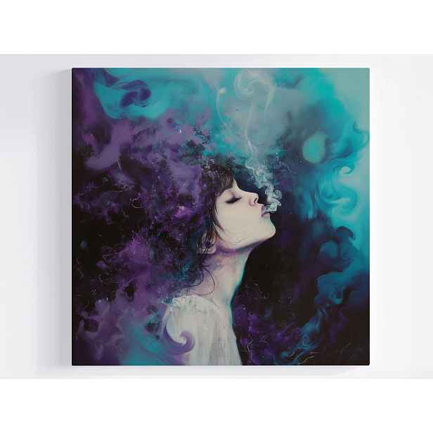 Obraz Na Plátně Canvas Portrét Žena Dívka Dým Fialová Turkus 60x60