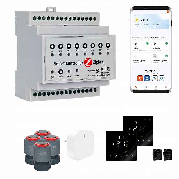 Sada pro podzemní vytápění Zigbee Tuya CH8Z 5 pokojů s termostatem PRO3 černá