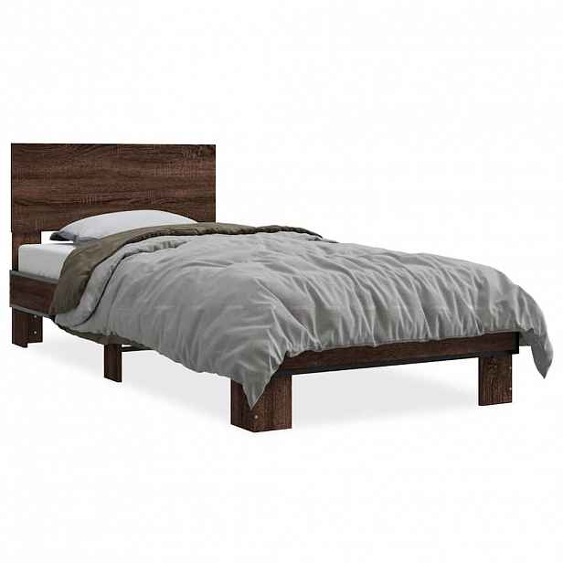 vidaXL Rám postele hnědý dub 75 x 190 cm kompozitní dřevo a kov