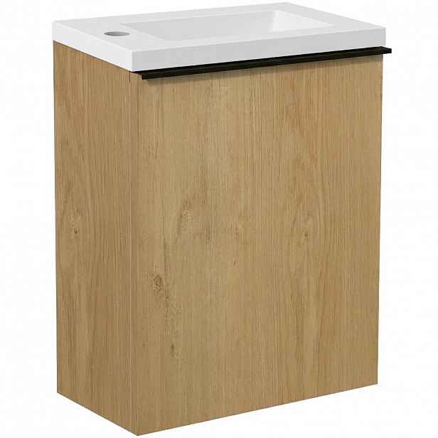 Umyvadlová skříňka pro WC Zola - dub medový + umyvadlo z lit. mramoru - bílá lesklá - 40x55x23,5 cm