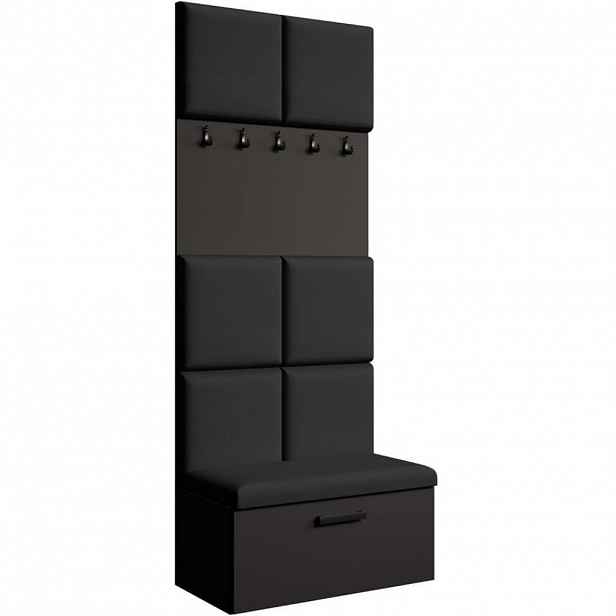 Beautysofa PŘEDSÍŇOVÁ sestava Margaret I 81/203/43 s čalouněnými panely, černá|dub artisan