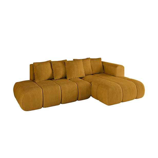 ALTDECOR ROHOVÁ SEDAČKA s funkcí spaní a otomanem, pravá CLOUD-L-v1 280x185x90 Hořčicová Manšestr