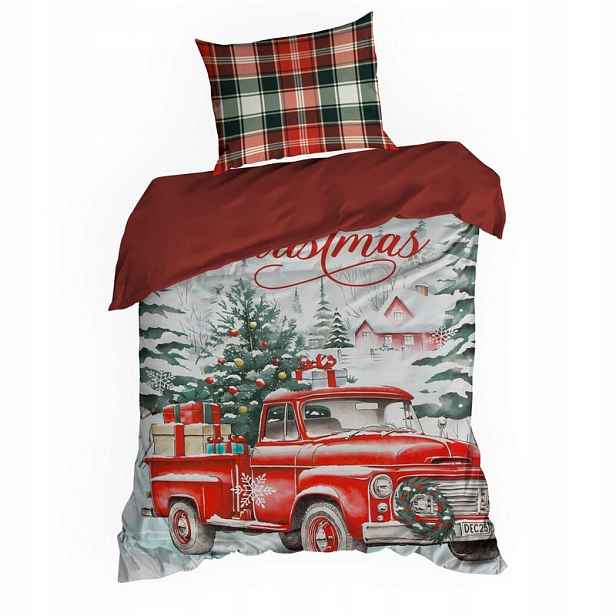 Povlečení Xmas 140x200, bílá červená, Merry Christmas auto