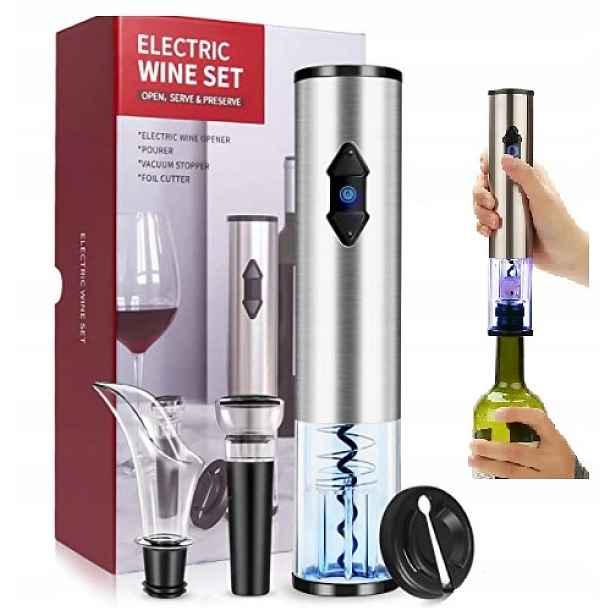 Elektrický Otvírák Na Víno Vývrtka Led Set Dávkovač Nůž Zátka 4V1