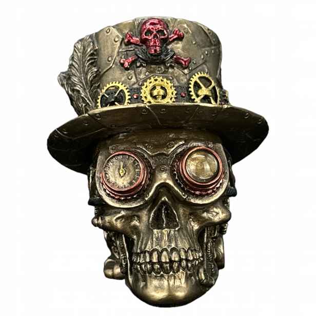 Steampunková Lebka s válcem WU77638A4 Bronzová Socha Značková Veronese
