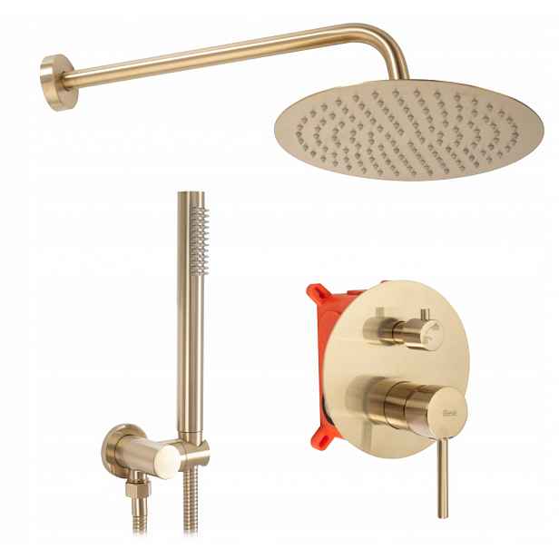 Zlatý podomítkový stříkací set Lungo s dešťovou sprchou 25 cm