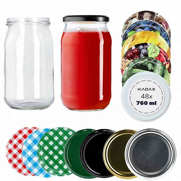 48 x Skleněná Zavařovací Sklenice 760 Ml Med Okurky Víčko FI82