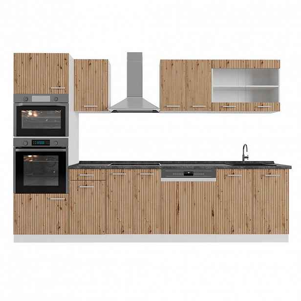 Vicco KUCHYŇSKÝ KOUT R-Line Řemeslný dub 300 cm s vysokou skříní, PD Antracit