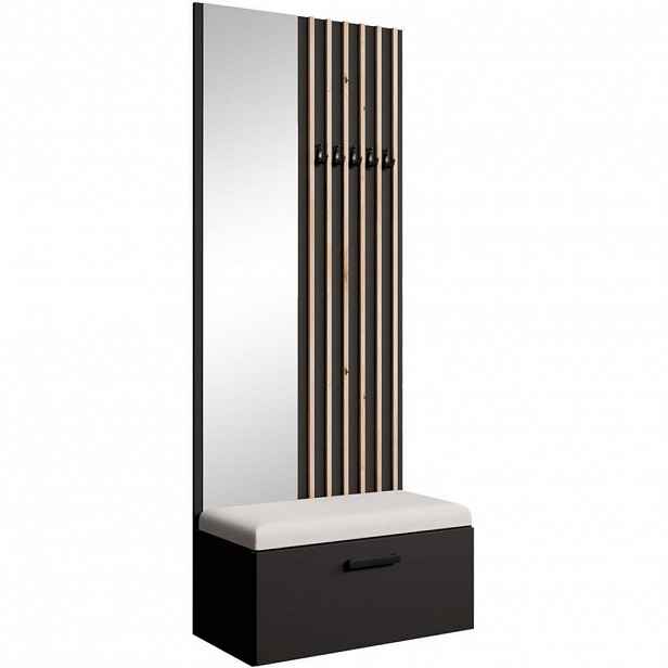 Beautysofa PŘEDSÍŇOVÁ sestava Margaret II 81/203/43 s lamelami a zrcadlem, černá|dub artisan