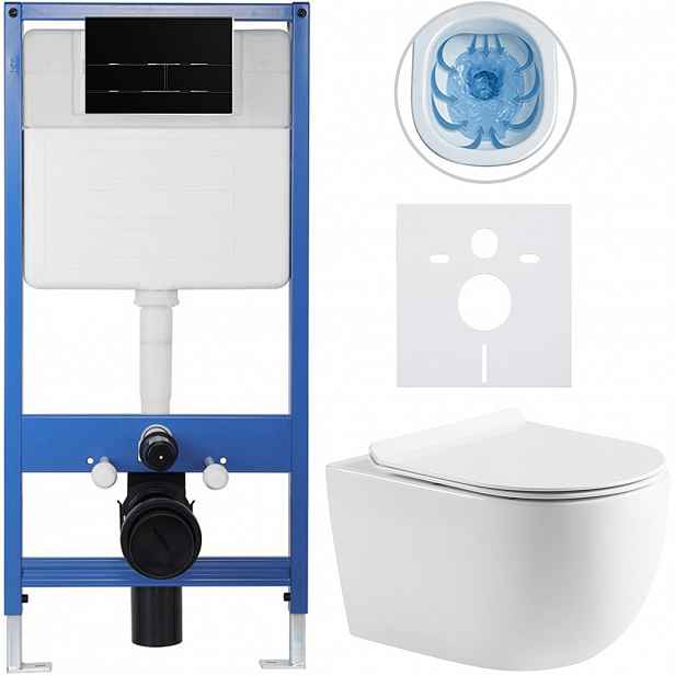 Kompletní WC set Profi/Felci - bílá lesklá - WC tlačítko Line/Černá lesklá - předstěnová instalace - 52,5x36 cm