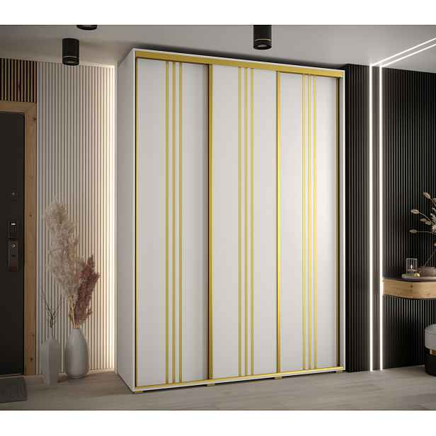 Šatní skříň ASIRI 6 - 180/60 cm, bílá / zlatá