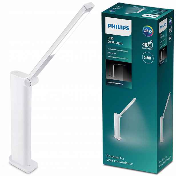 Stolní Led stolní lampa Amber 5W 4000K stmívatelná Usb bílá Philips