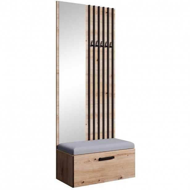 Beautysofa PŘEDSÍŇOVÁ sestava Margaret II 81/203/43 s lamelami a zrcadlem, dub artisan|černá
