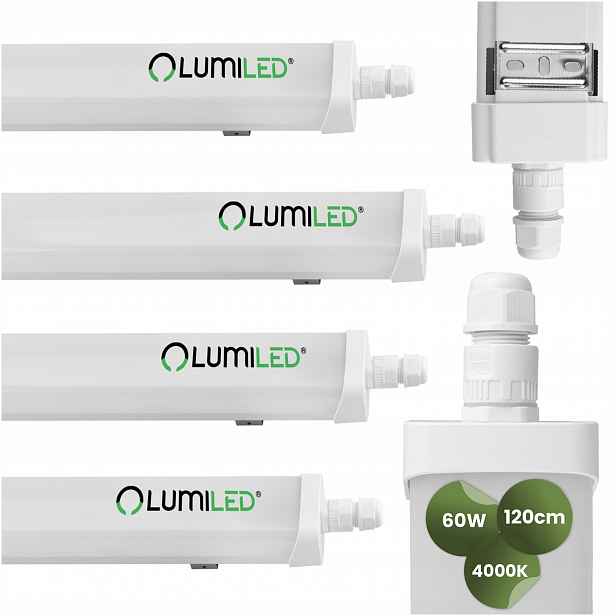 4x Hermetické Led svítidlo Dílenská lampa 120 cm do garáže 60W Vodotěsná