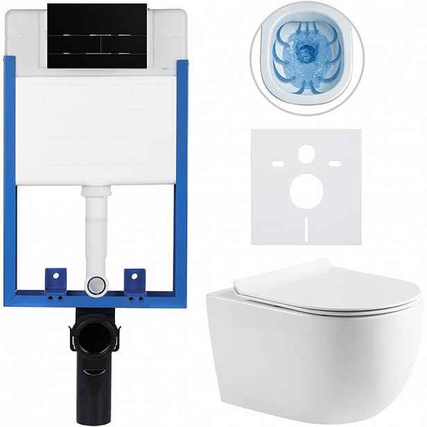 Kompletní WC set Profi/Felci - bílá lesklá - WC tlačítko Line/Černá lesklá - pro zazdění - 52,5x36 cm