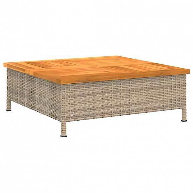 vidaXL Zahradní stolek béžový 70 x 70 x 25 cm ratan a akáciové dřevo