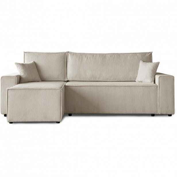 Beautysofa ROHOVÁ ROZKLÁDACÍ POHOVKA Hektor, s funkcí spaní, 247 cm, otoman 70 cm, béžová