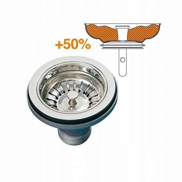 Italské sítko, košík, zátka do dřezu, o 50 % objemnější, ocel