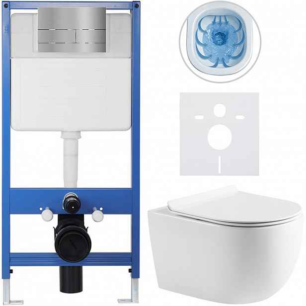 Kompletní WC set Profi/Felci - bílá lesklá - WC tlačítko Line/Nerez - předstěnová instalace - 52,5x36 cm