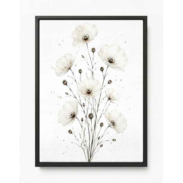 Obraz Rám Americký Box Akvarel Zahrada Květiny Bílé Máky Scandi Boho 60x80