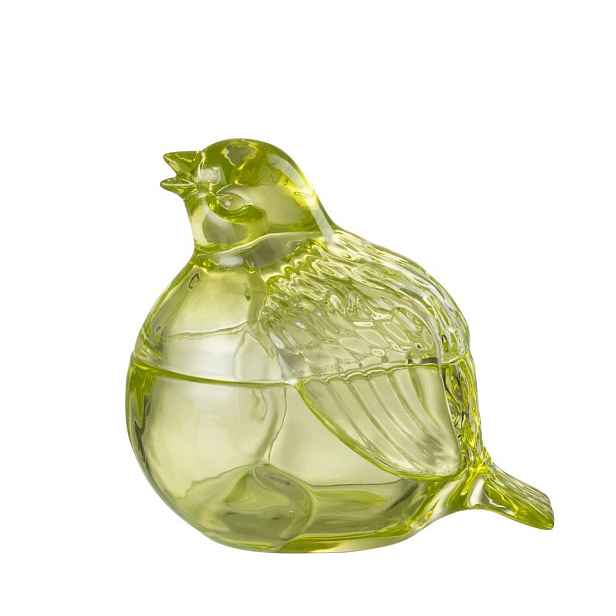 Zelená skleněná nádoba s víkem ptáček - 14*14*13cm/ 250ml J-Line by Jolipa
