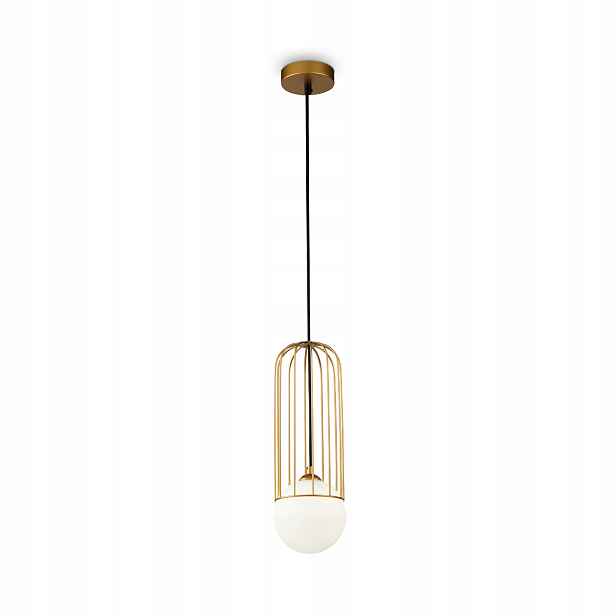 Závěsná lampa zlatá drátěná skleněná bílá koule moderní 12 cm Maytoni