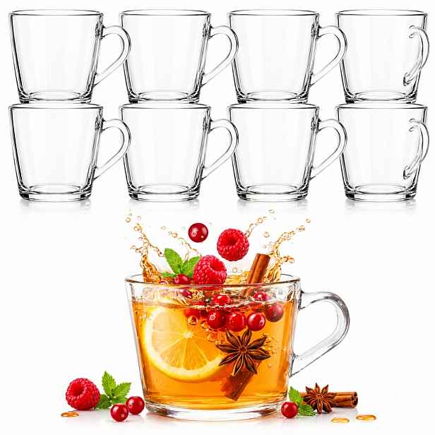 12 x Sklenice 270 ml Na Čajovou Kávu Skleněné Nápoje S Uchem