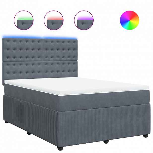 vidaXL Box spring postel s matrací tmavě šedá 160x200 cm samet