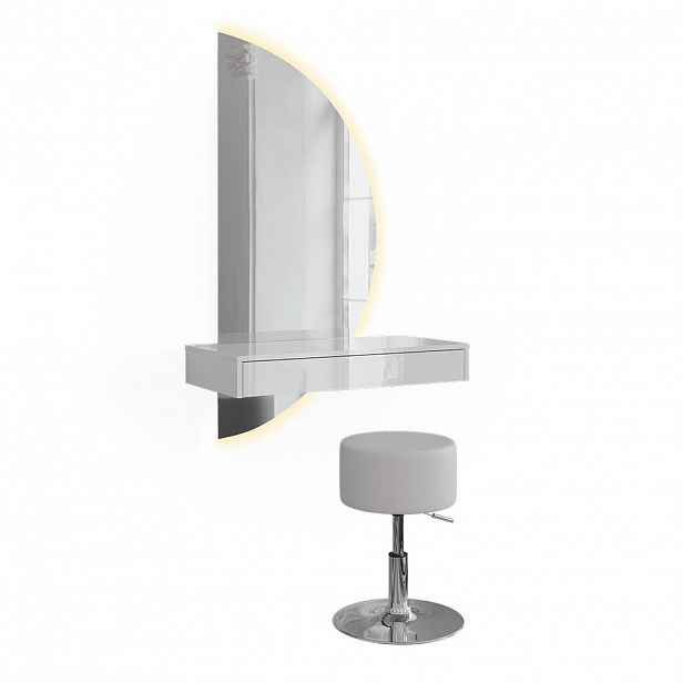 Vicco TOALETNÍ STOLEK Sherry, Bílá vysoký lesk, 81.4 cm se zrcadlem LED a stoličkou