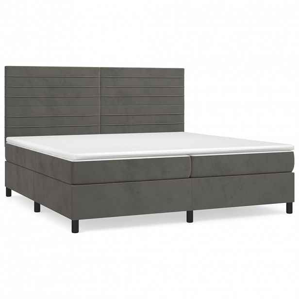 vidaXL Box spring postel s matrací tmavě šedá 200x200 cm samet