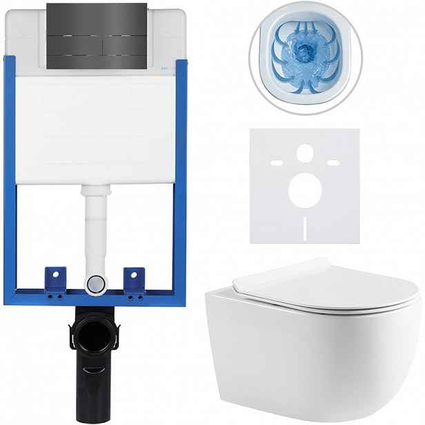 Kompletní WC set Profi/Felci - bílá lesklá - WC tlačítko Line/Nerez - pro zazdění - 52,5x36 cm