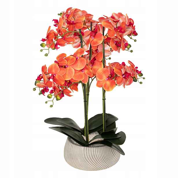 Umělý Květ Květinová Orchidej Umělá Orchidej 65 cm Oranžová