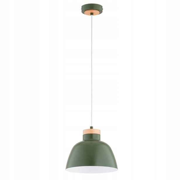 Závěsná lampa Lorien zelená s dřevem E27 15W 90 cm Alfa