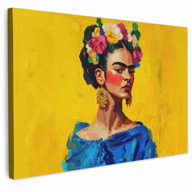 MuchoWow OBRAZ NA PLÁTNĚ Frida Kahlo - Žena - Žlutá - Modrá - Květiny 120x80 cm