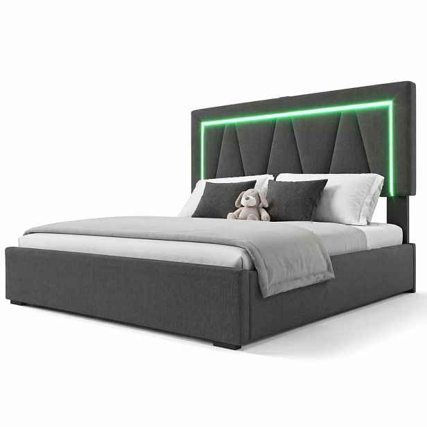 CHICFURN ČALOUNĚNÁ POSTEL 140/200 cm v šedé barvě s matrací, LED osvětlením, USB a Type-C