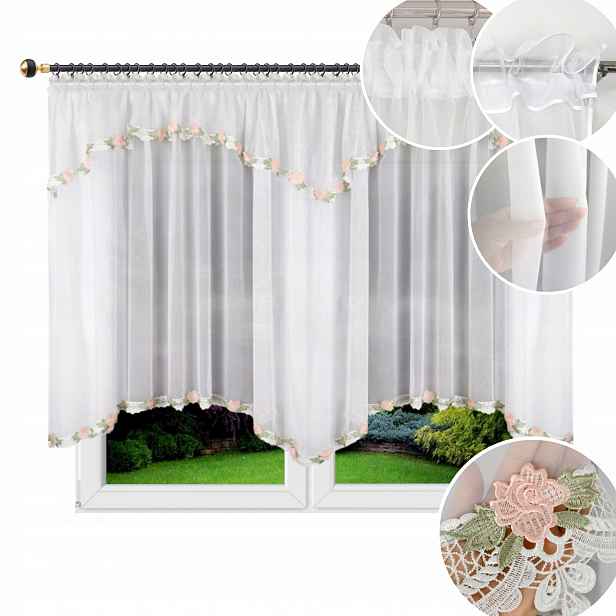 Hotová Záclona 400x155 Záclona Vlnitá Oblouky S Guipurou Barevnou 13 cm