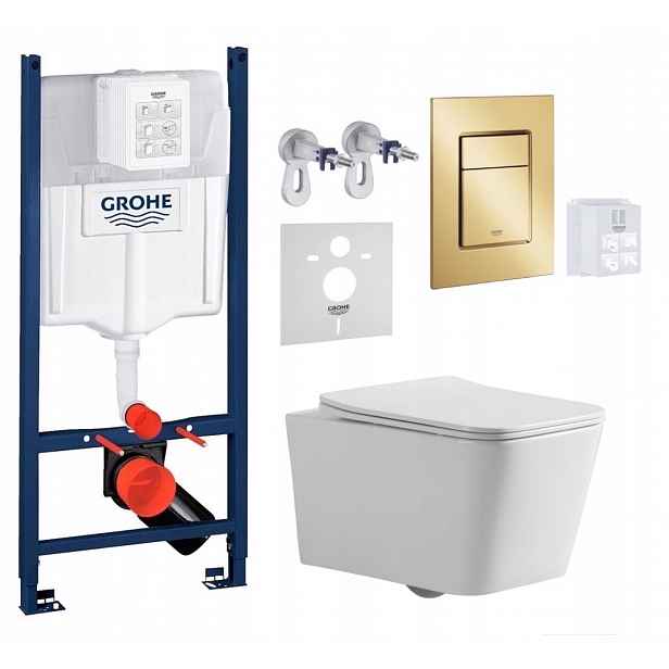 Wc stojan Grohe Rapid s mísou Imprese Bilovec Tornado a zlatým tlačítkem