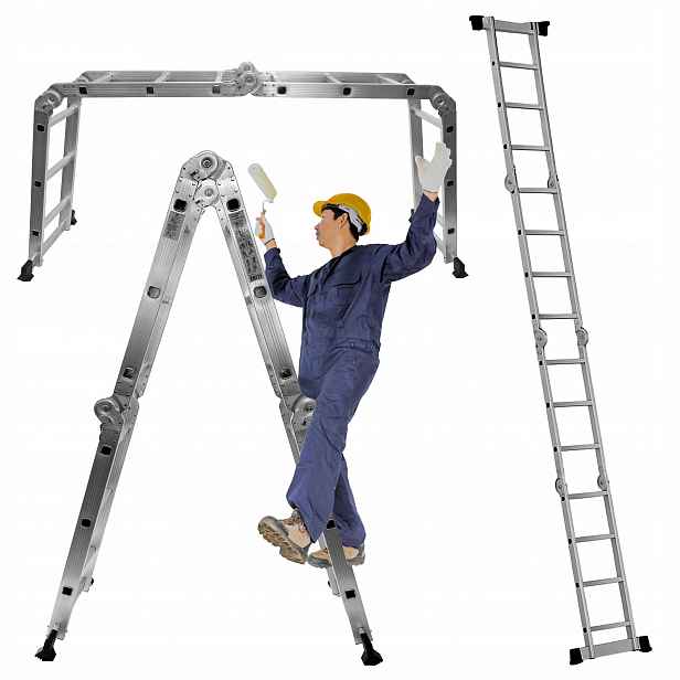 Žebřík kloubový žebřík 3,7 m, skládací, 4 x 3 stupně