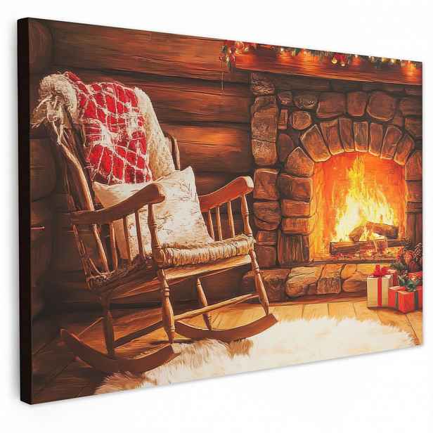 MuchoWow OBRAZ NA PLÁTNĚ Zima - Vánoce - Domov - Krb 120x80 cm