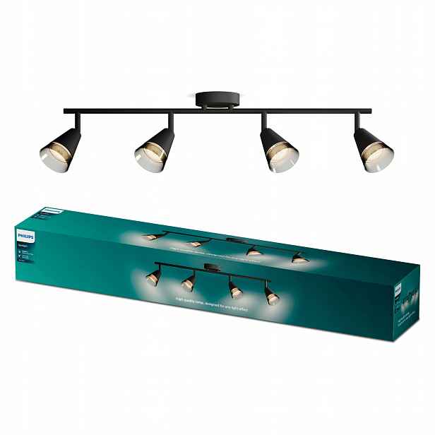 Stropní Svítidlo Reflektor Nástěnný 4x GU10 Černá Cleft Philips
