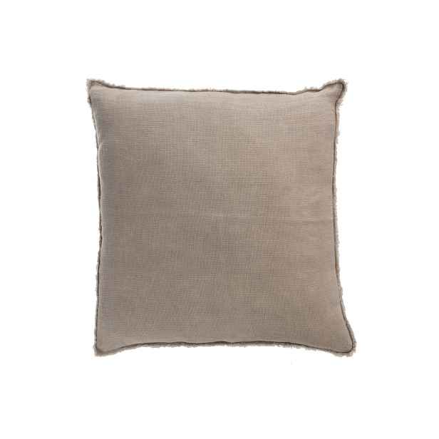 Taupe opraný lněný polštář s třásněmi Stonewashed - 45*10*45 cm J-Line by Jolipa