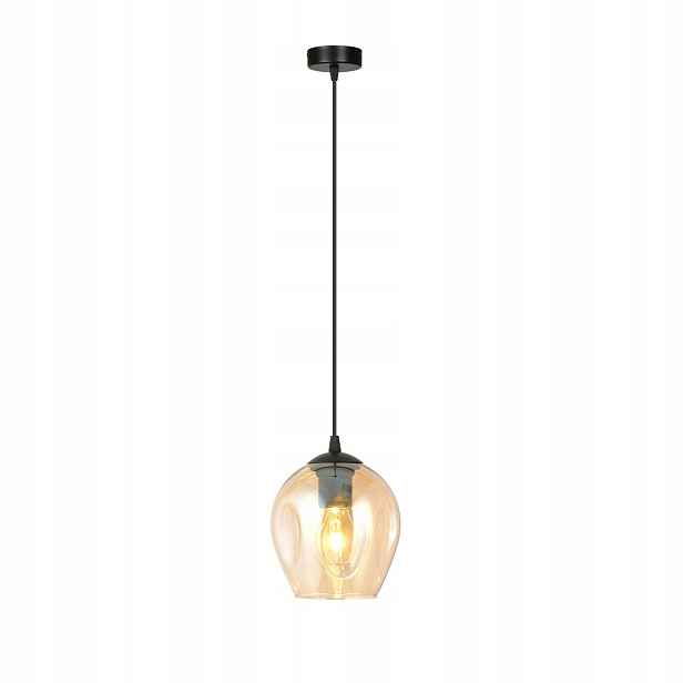 Závěsná bodová lampa černá skleněná, medová, stínidlo nad stůl Emibig