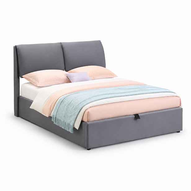 CHICFURN ČALOUNĚNÁ POSTEL 140/200 cm v šedé barvě ze sametu s úložným prostorem a 3 zásuvkami