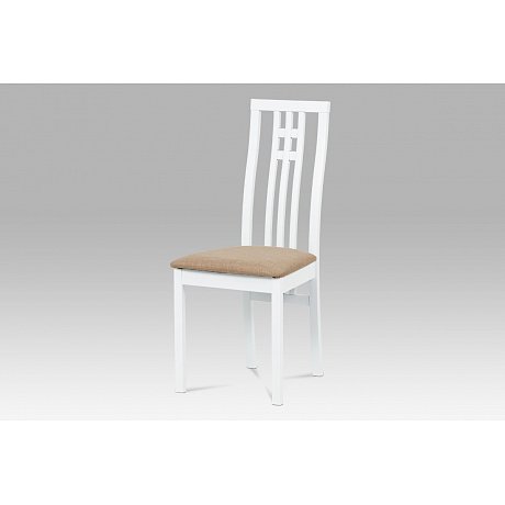 Jídelní židle, masiv buk, barva bílá, potah béžový