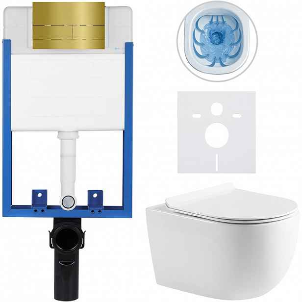 Kompletní WC set Profi/Felci - bílá lesklá - WC tlačítko Line/Zlatá - pro zazdění - 52,5x36 cm