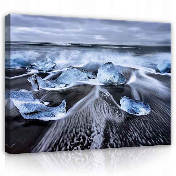 Obraz 80x60 Led led ledová hora pláž oceán vlny Island černý písek příroda