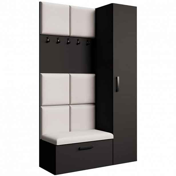 Beautysofa PŘEDSÍŇOVÁ sestava Margaret I+IV 121/203/43 s čalouněnými panely, černá|dub artisan