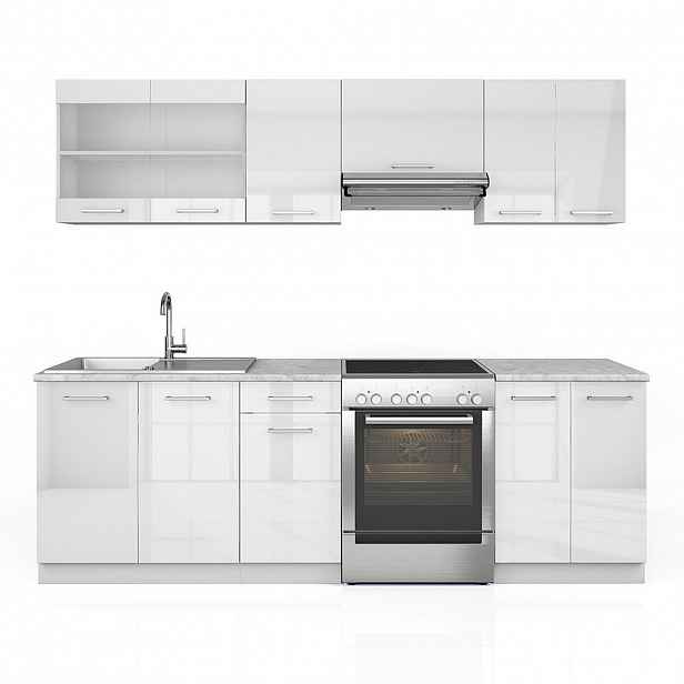 Vicco KUCHYŇSKÝ KOUT R-Line, Bílá vysoký lesk/Bílá, 240 cm s pracovní deskou
